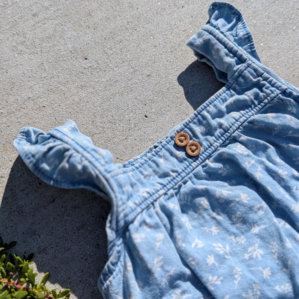 Carter's Floral Chambray Ruffle Bubble Romper Sun One Piece Baby Girl 9M 16"